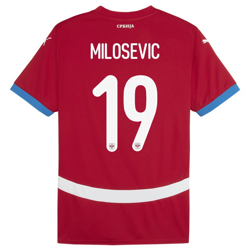 Kandiny Kinderen Servië Jovan Milosevic #19 Rood Thuisshirt Thuistenue 24-26 T-Shirt België