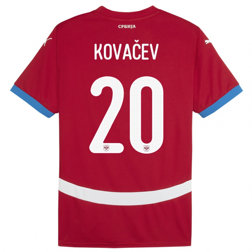 Kandiny Bambino Maglia Serbia Milan Kovacev #20 Rosso Kit Gara Home 24-26 Maglietta