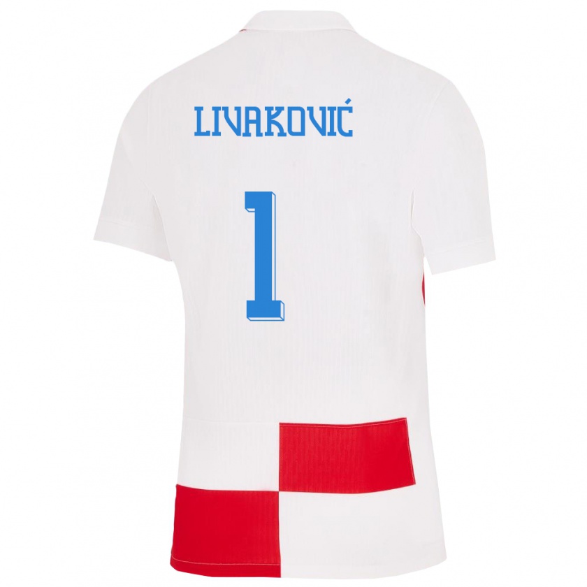 Kandiny Bambino Maglia Croazia Dominik Livakovic #1 Bianco Rosso Kit Gara Home 24-26 Maglietta