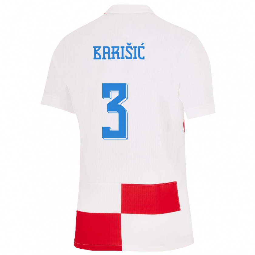 Kandiny Bambino Maglia Croazia Borna Barisic #3 Bianco Rosso Kit Gara Home 24-26 Maglietta