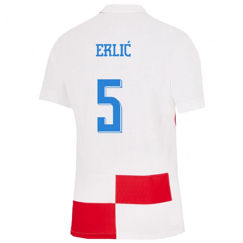 Kandiny Kinderen Kroatië Martin Erlic #5 Wit Rood Thuisshirt Thuistenue 24-26 T-Shirt België