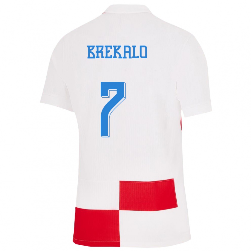 Kandiny Kinderen Kroatië Josip Brekalo #7 Wit Rood Thuisshirt Thuistenue 24-26 T-Shirt België