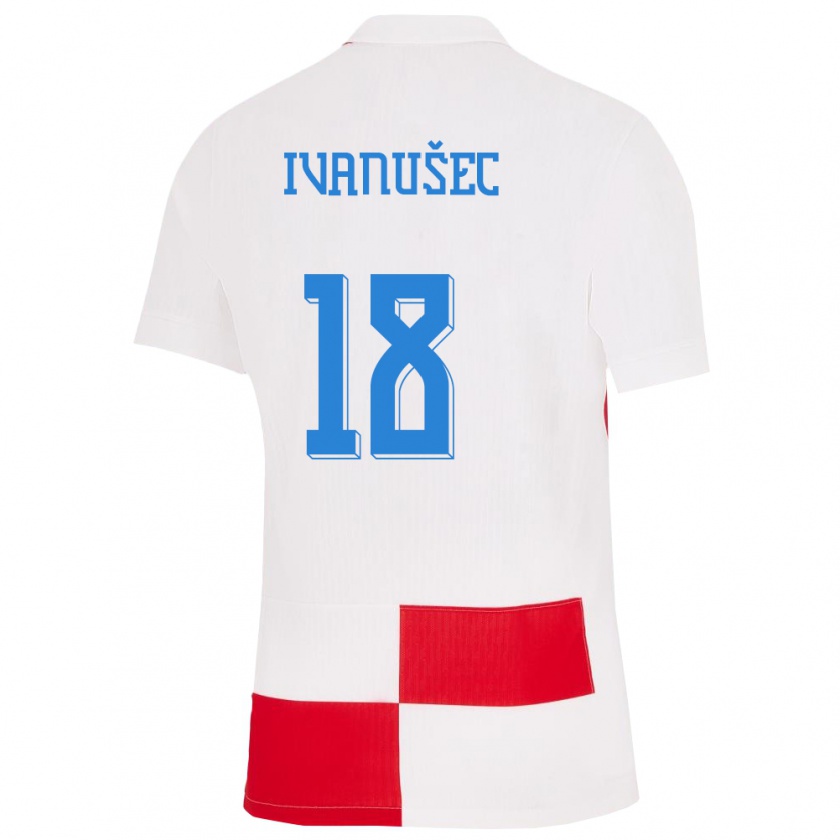 Kandiny Kinderen Kroatië Luka Ivanusec #18 Wit Rood Thuisshirt Thuistenue 24-26 T-Shirt België