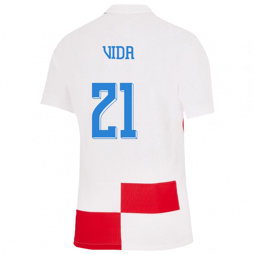 Kandiny Bambino Maglia Croazia Domagoj Vida #21 Bianco Rosso Kit Gara Home 24-26 Maglietta