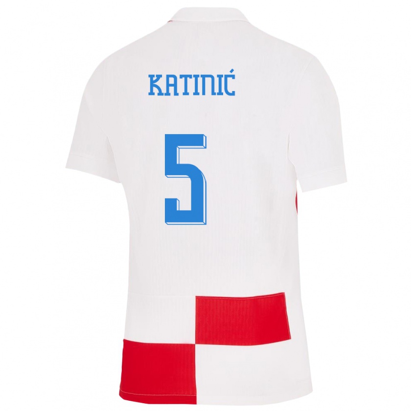 Kandiny Kinderen Kroatië Maro Katinic #5 Wit Rood Thuisshirt Thuistenue 24-26 T-Shirt