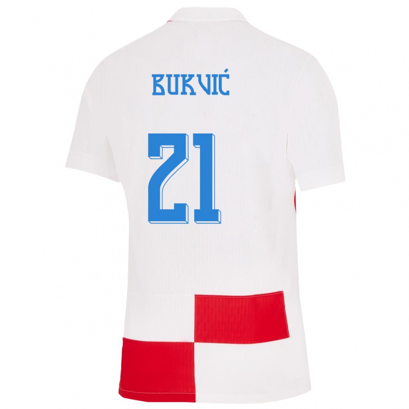 Kandiny Kinder Kroatien Domagoj Bukvic #21 Weiß Rot Heimtrikot Trikot 24-26 T-Shirt Österreich