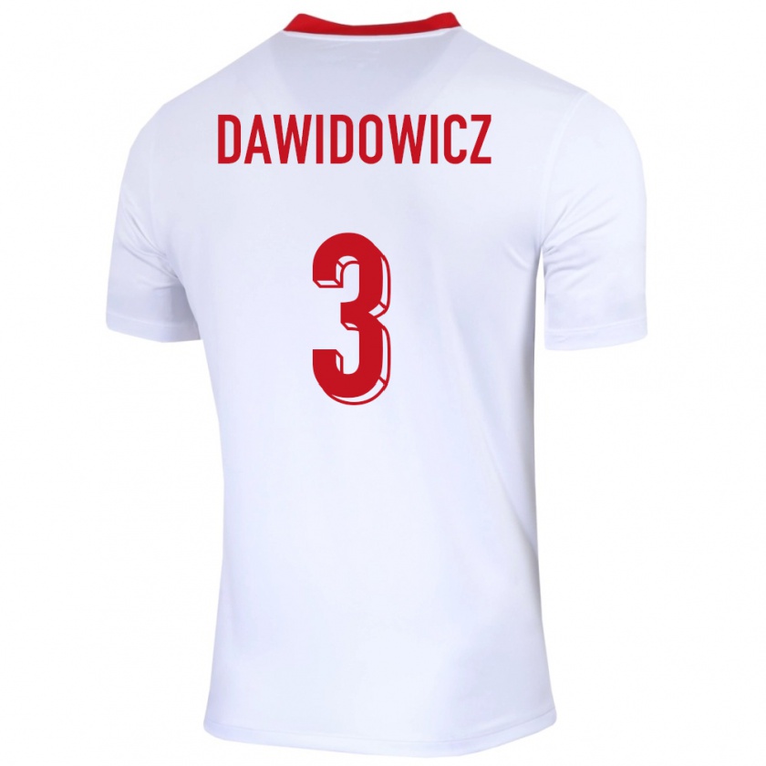 Kandiny Kinderen Polen Pawel Dawidowicz #3 Wit Thuisshirt Thuistenue 24-26 T-Shirt België