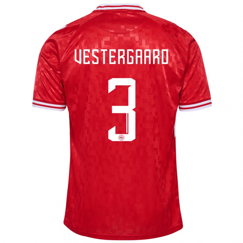 Kandiny Bambino Maglia Danimarca Jannik Vestergaard #3 Rosso Kit Gara Home 24-26 Maglietta