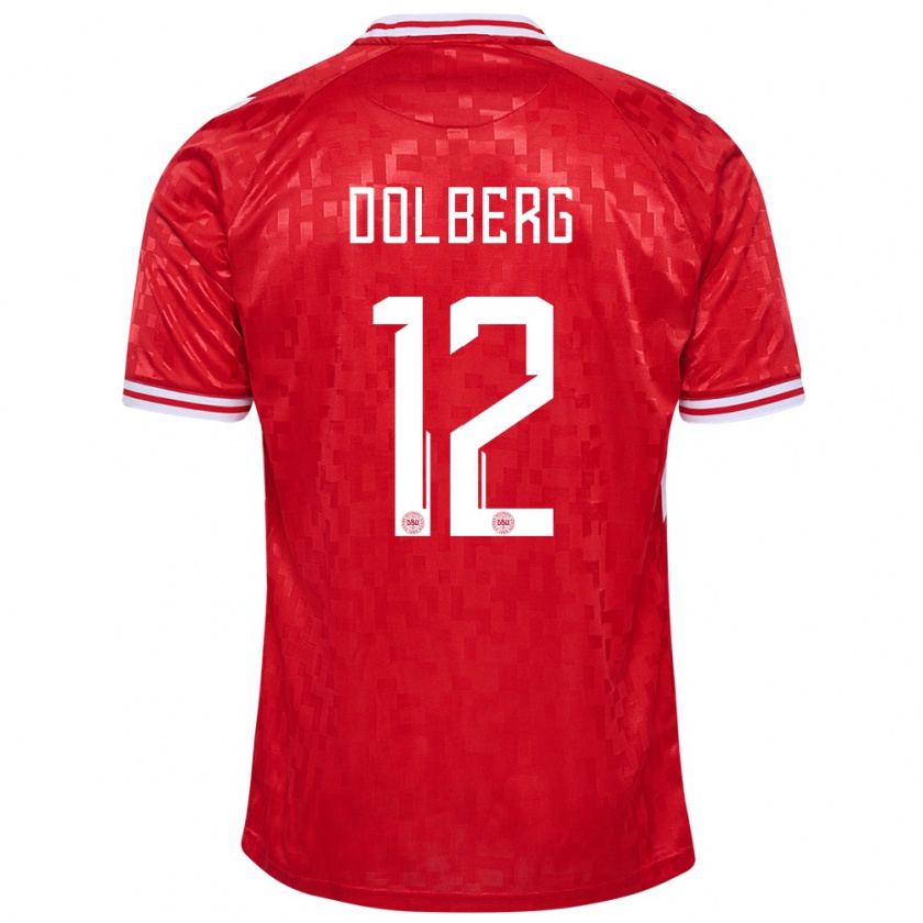 Kandiny Bambino Maglia Danimarca Kasper Dolberg #12 Rosso Kit Gara Home 24-26 Maglietta