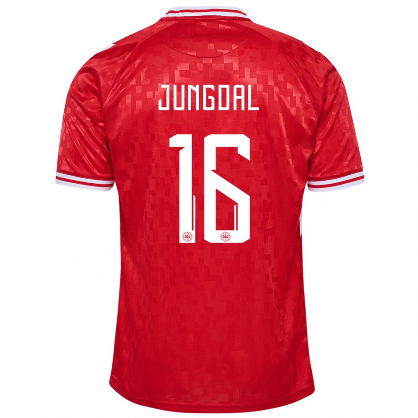 Kandiny Kinderen Denemarken Andreas Jungdal #16 Rood Thuisshirt Thuistenue 24-26 T-Shirt België