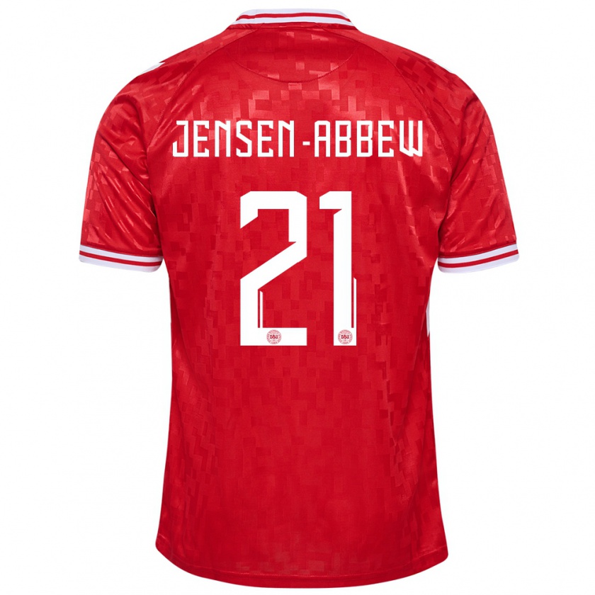 Kandiny Bambino Maglia Danimarca Jonas Jensen-Abbew #21 Rosso Kit Gara Home 24-26 Maglietta