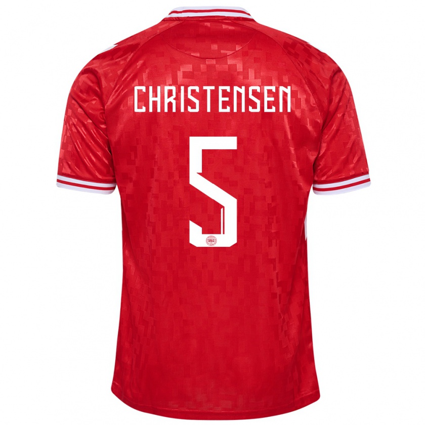 Kandiny Bambino Maglia Danimarca Aske Christensen #5 Rosso Kit Gara Home 24-26 Maglietta