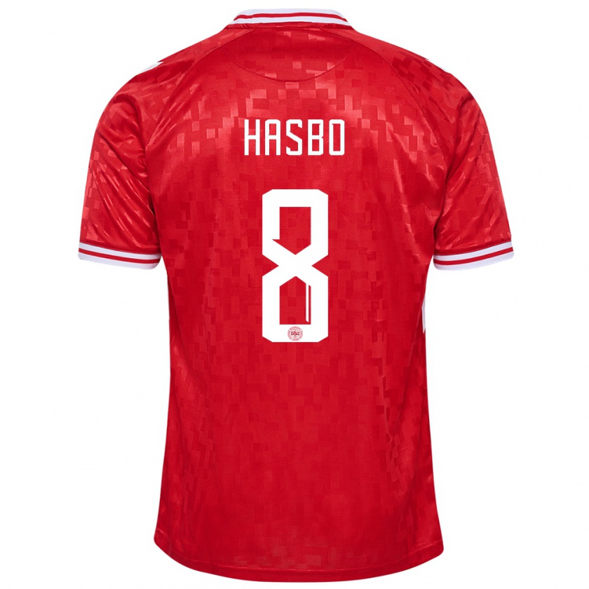 Kandiny Bambino Maglia Danimarca Josefine Hasbo #8 Rosso Kit Gara Home 24-26 Maglietta