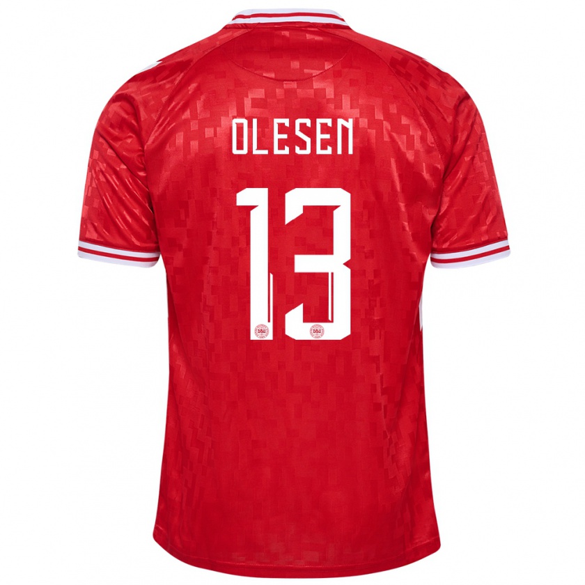 Kandiny Kinderen Denemarken Karoline Olesen #13 Rood Thuisshirt Thuistenue 24-26 T-Shirt