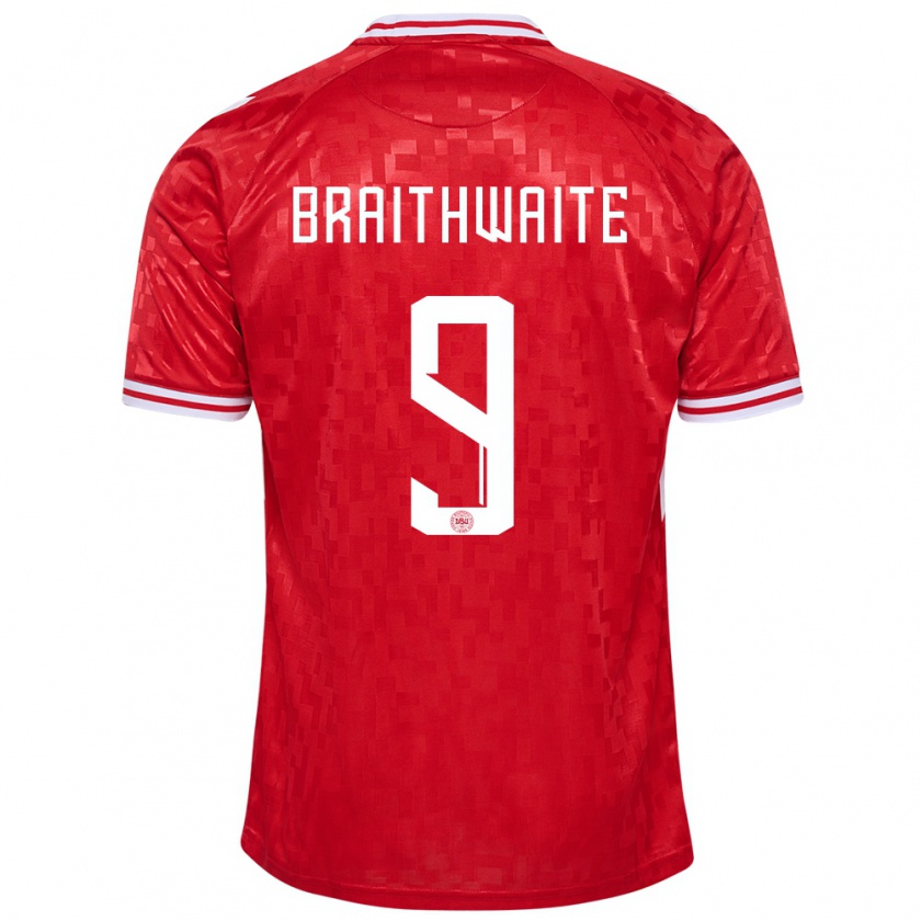 Kandiny Bambino Maglia Danimarca Martin Braithwaite #9 Rosso Kit Gara Home 24-26 Maglietta