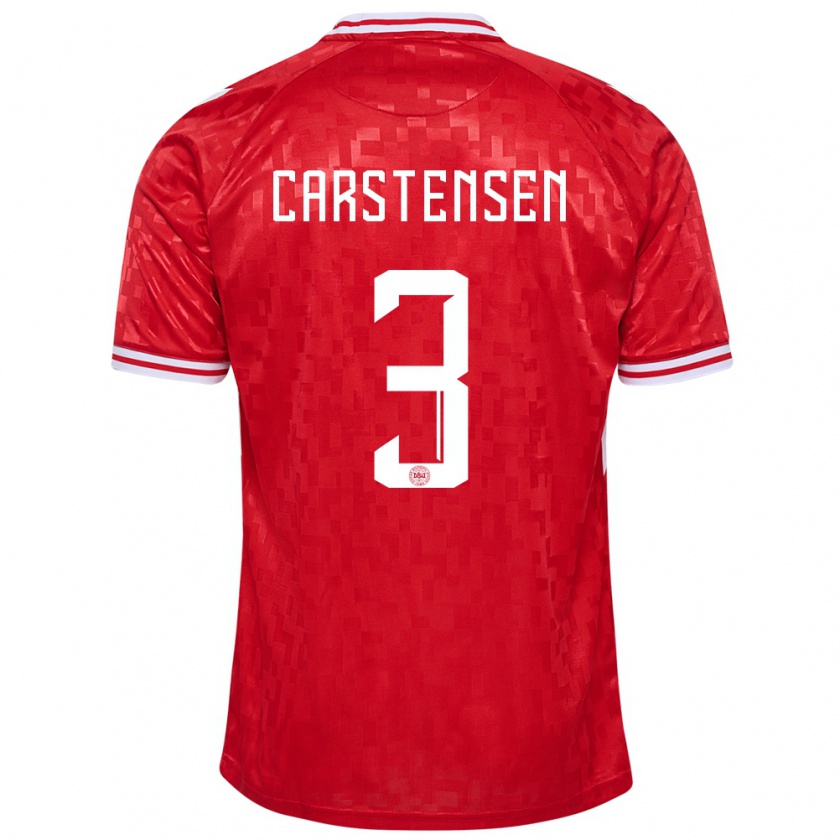 Kandiny Bambino Maglia Danimarca Rasmus Carstensen #3 Rosso Kit Gara Home 24-26 Maglietta