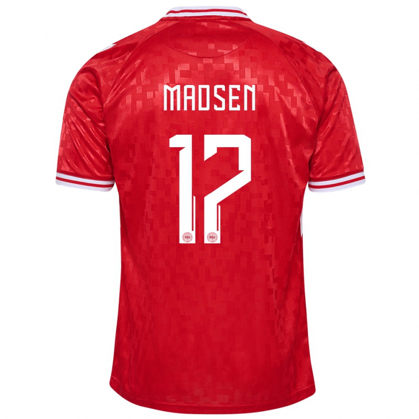 Kandiny Bambino Maglia Danimarca Nicolas Madsen #17 Rosso Kit Gara Home 24-26 Maglietta