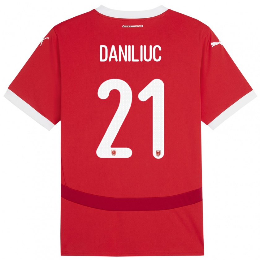 Kandiny Bambino Maglia Austria Flavius Daniliuc #21 Rosso Kit Gara Home 24-26 Maglietta