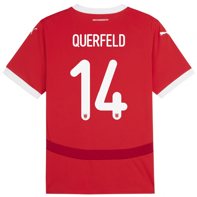 Kandiny Bambino Maglia Austria Leopold Querfeld #14 Rosso Kit Gara Home 24-26 Maglietta