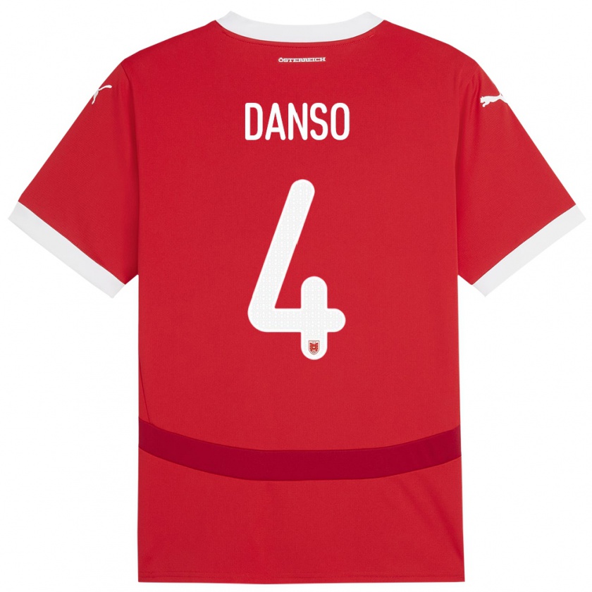 Kandiny Bambino Maglia Austria Kevin Danso #4 Rosso Kit Gara Home 24-26 Maglietta