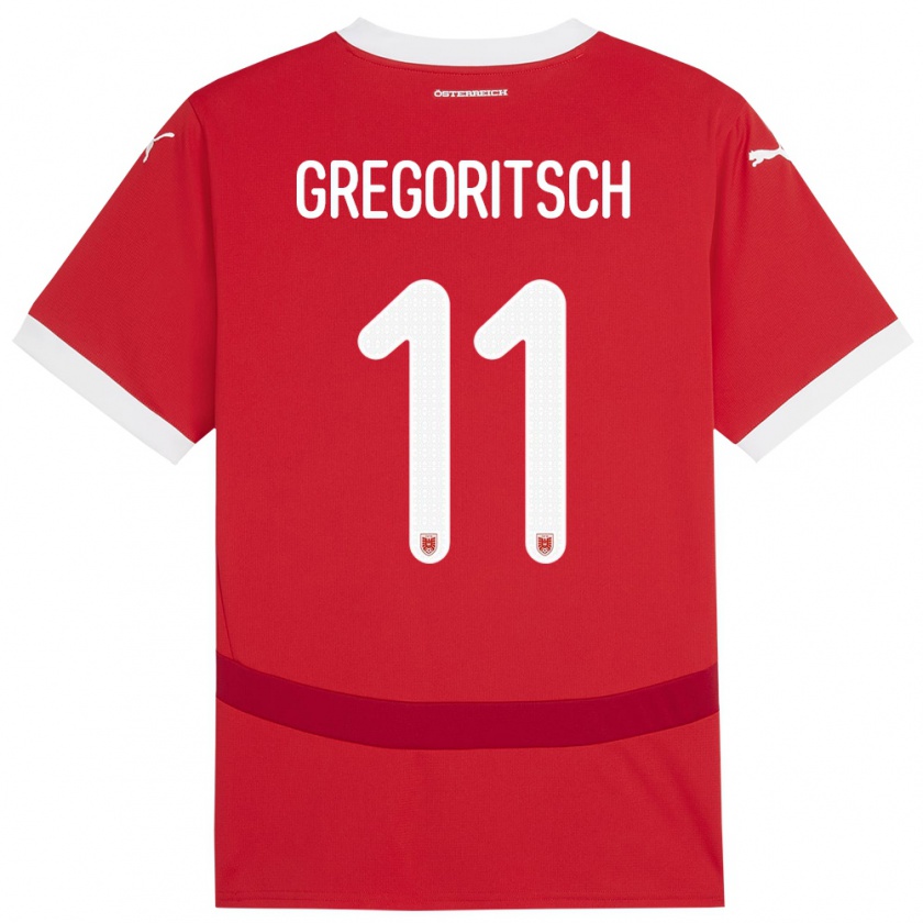 Kandiny Kinderen Oostenrijk Michael Gregoritsch #11 Rood Thuisshirt Thuistenue 24-26 T-Shirt België