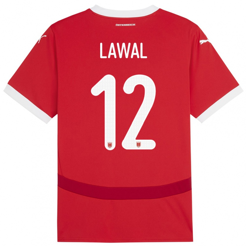 Kandiny Bambino Maglia Austria Tobias Lawal #12 Rosso Kit Gara Home 24-26 Maglietta