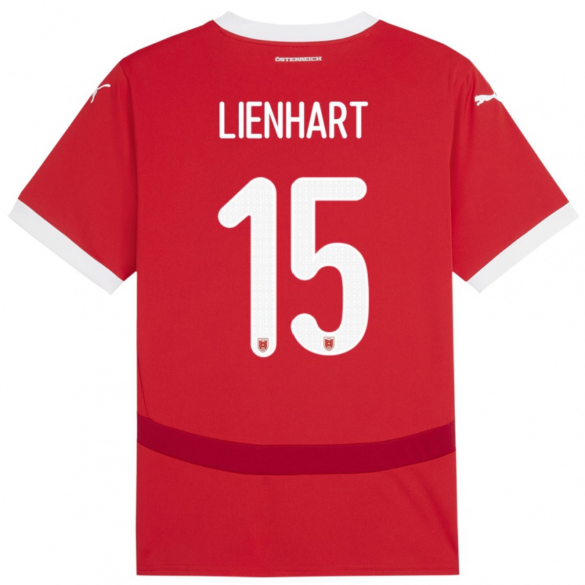 Kandiny Bambino Maglia Austria Philipp Lienhart #15 Rosso Kit Gara Home 24-26 Maglietta