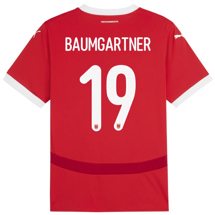 Kandiny Bambino Maglia Austria Christoph Baumgartner #19 Rosso Kit Gara Home 24-26 Maglietta