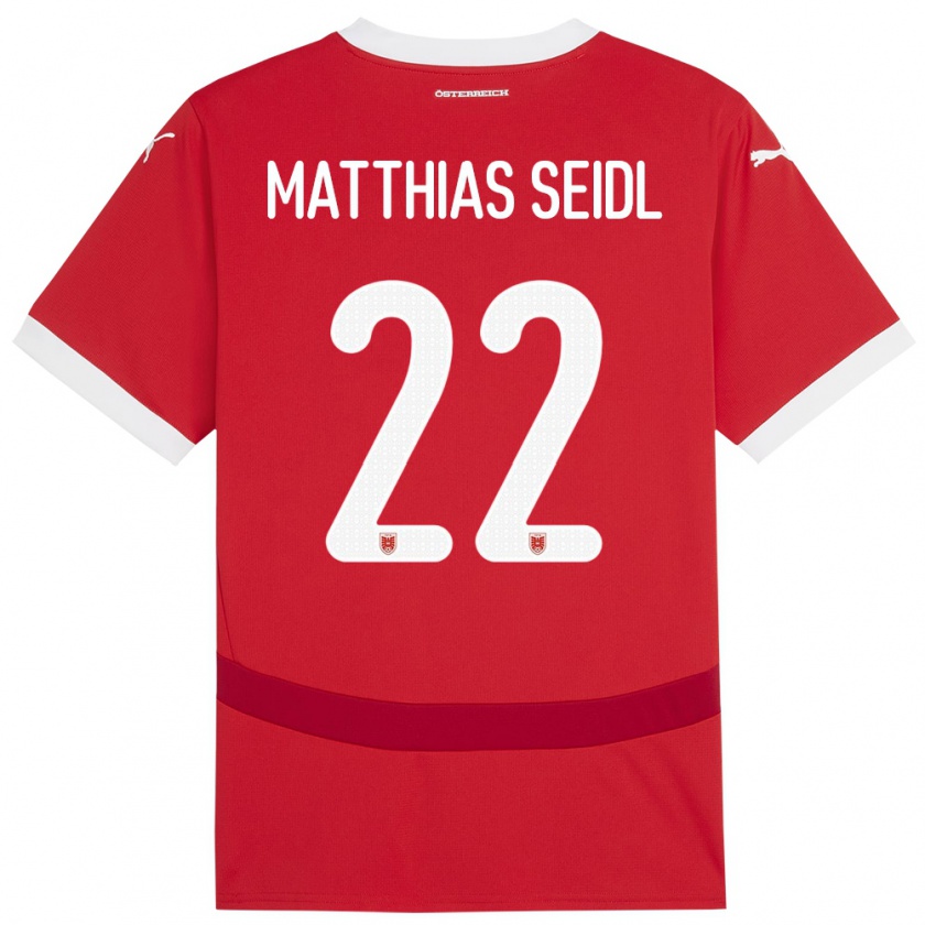 Kandiny Bambino Maglia Austria Matthias Seidl #22 Rosso Kit Gara Home 24-26 Maglietta