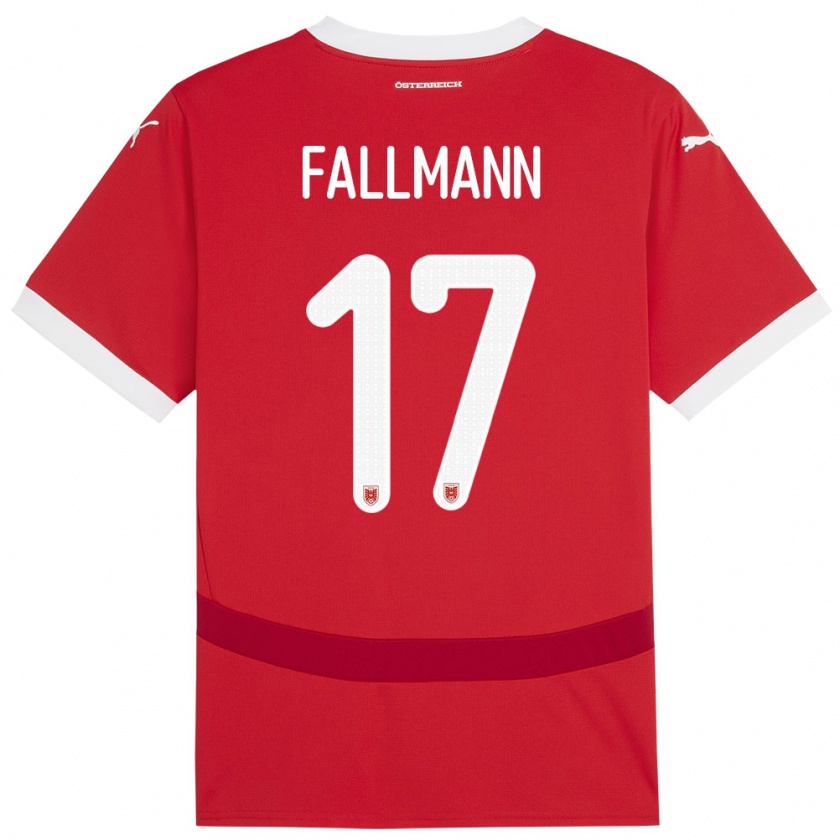 Kandiny Bambino Maglia Austria Pascal Fallmann #17 Rosso Kit Gara Home 24-26 Maglietta