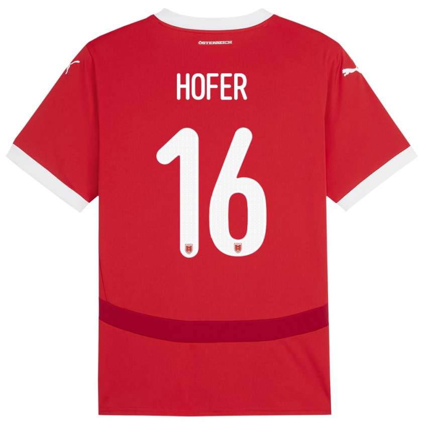 Kandiny Bambino Maglia Austria Raphael Hofer #16 Rosso Kit Gara Home 24-26 Maglietta