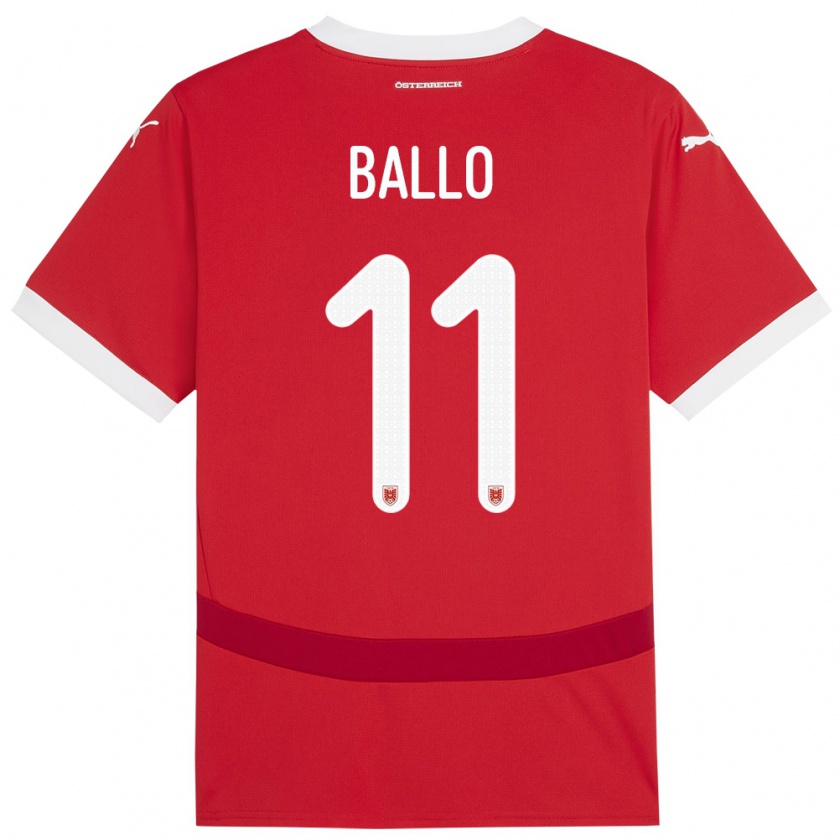 Kandiny Kinderen Oostenrijk Thierno Ballo #11 Rood Thuisshirt Thuistenue 24-26 T-Shirt België