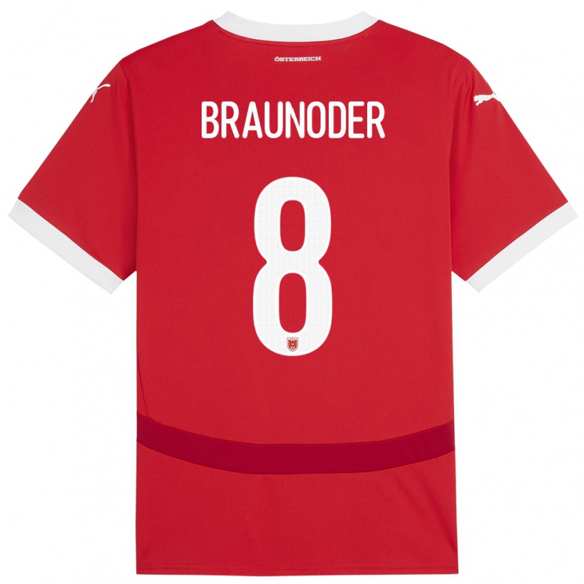 Kandiny Niño Camiseta Austria Matthias Braunöder #8 Rojo 1ª Equipación 24-26 La Camisa