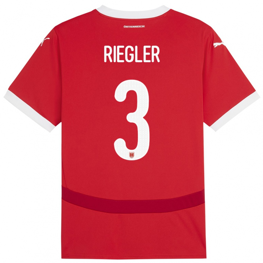 Kandiny Bambino Maglia Austria David Riegler #3 Rosso Kit Gara Home 24-26 Maglietta