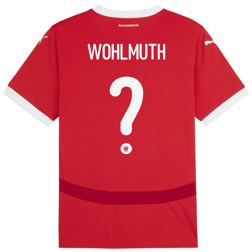 Kandiny Bambino Maglia Austria Fabian Wohlmuth #0 Rosso Kit Gara Home 24-26 Maglietta