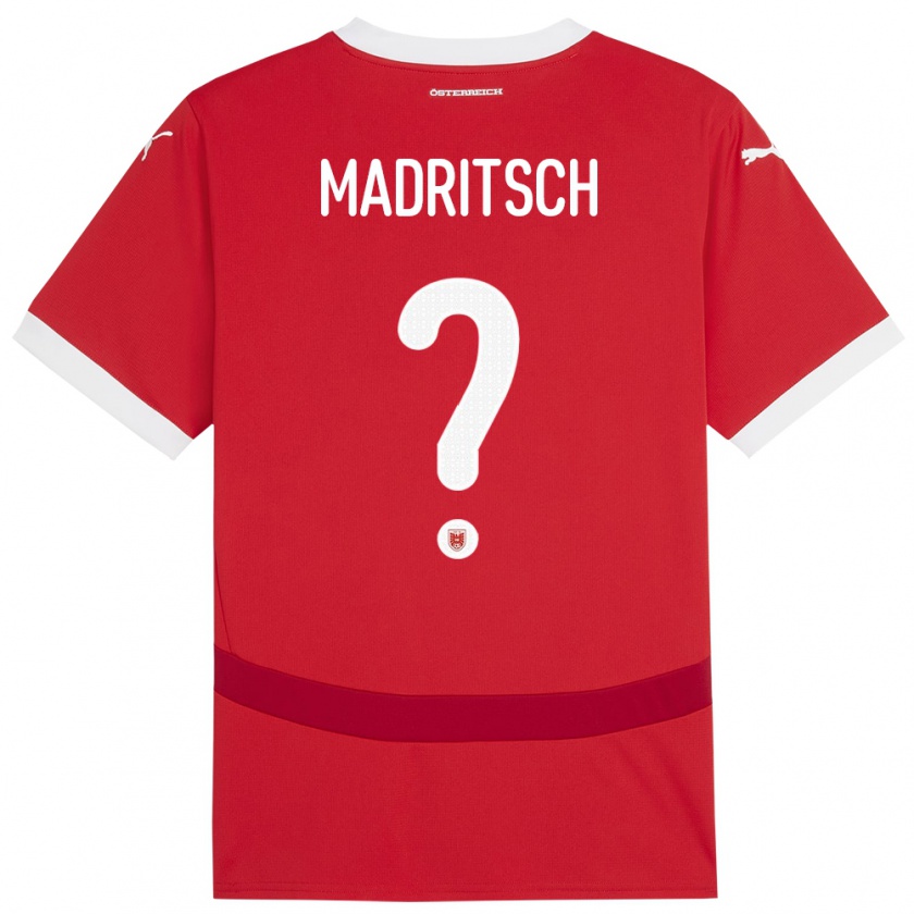 Kandiny Bambino Maglia Austria Diego Madritsch #0 Rosso Kit Gara Home 24-26 Maglietta