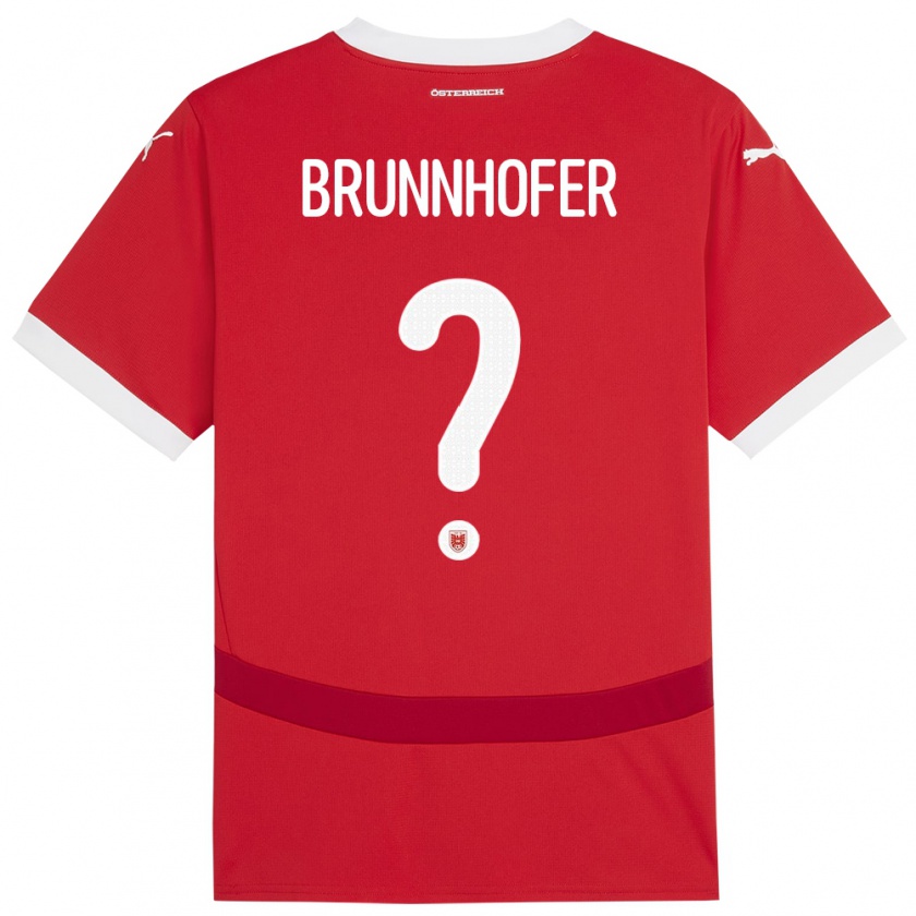 Kandiny Bambino Maglia Austria Jakob Brunnhofer #0 Rosso Kit Gara Home 24-26 Maglietta