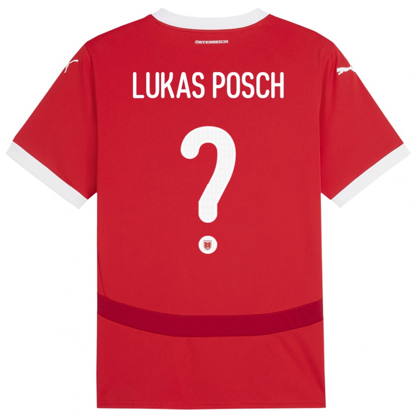 Kandiny Bambino Maglia Austria Lukas Posch #0 Rosso Kit Gara Home 24-26 Maglietta