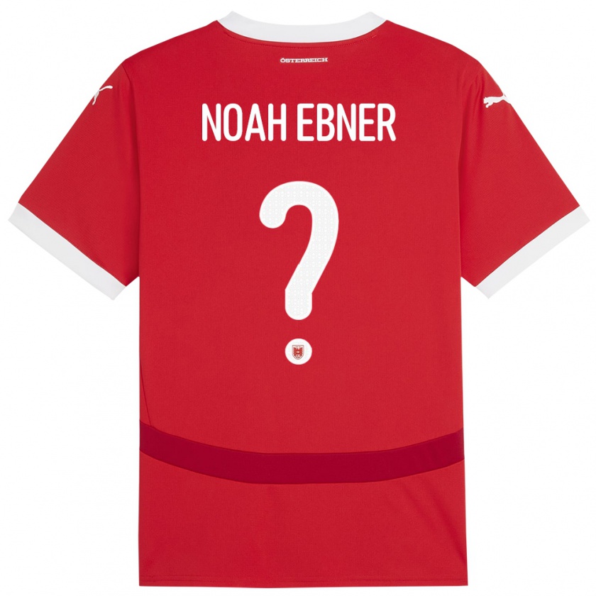 Kandiny Bambino Maglia Austria Noah Ebner #0 Rosso Kit Gara Home 24-26 Maglietta