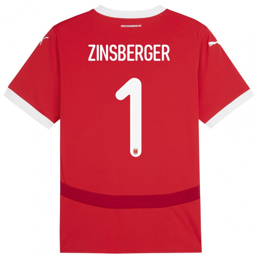 Kandiny Bambino Maglia Austria Manuela Zinsberger #1 Rosso Kit Gara Home 24-26 Maglietta