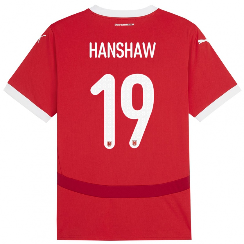 Kandiny Bambino Maglia Austria Verena Hanshaw #19 Rosso Kit Gara Home 24-26 Maglietta