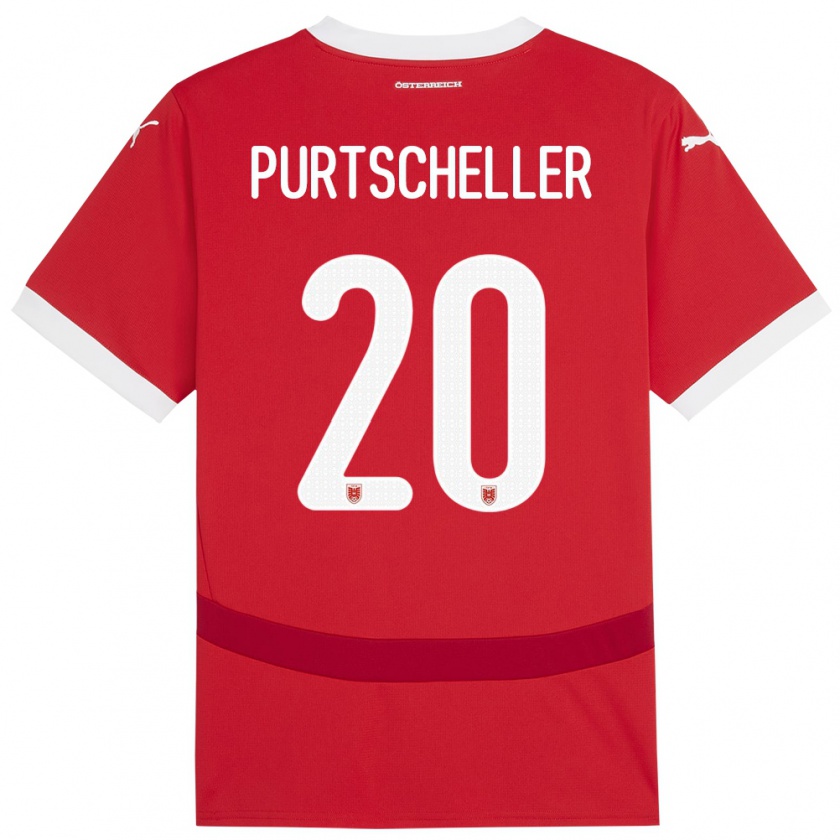 Kandiny Bambino Maglia Austria Lilli Purtscheller #20 Rosso Kit Gara Home 24-26 Maglietta