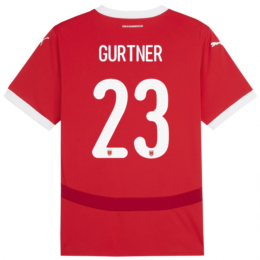 Kandiny Bambino Maglia Austria Andrea Gurtner #23 Rosso Kit Gara Home 24-26 Maglietta