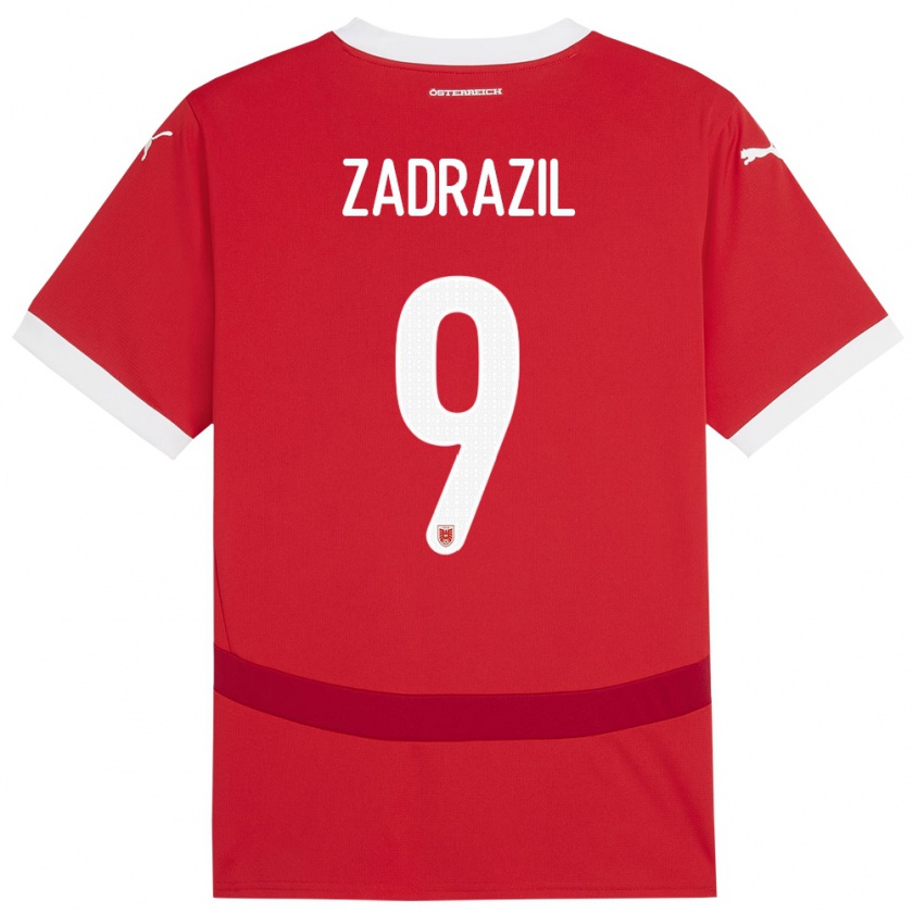 Kandiny Bambino Maglia Austria Sarah Zadrazil #9 Rosso Kit Gara Home 24-26 Maglietta