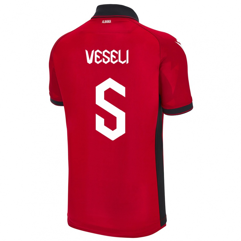 Kandiny Bambino Maglia Albania Frédéric Veseli #5 Rosso Kit Gara Home 24-26 Maglietta