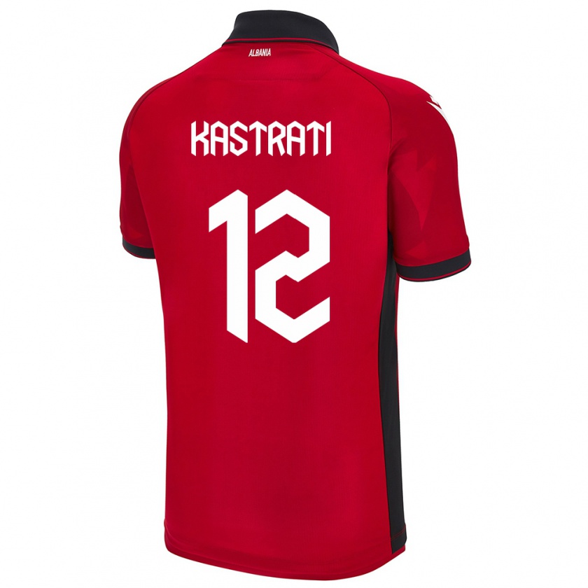 Kandiny Bambino Maglia Albania Elhan Kastrati #12 Rosso Kit Gara Home 24-26 Maglietta