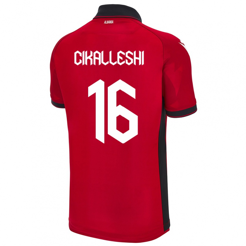 Kandiny Bambino Maglia Albania Sokol Cikalleshi #16 Rosso Kit Gara Home 24-26 Maglietta