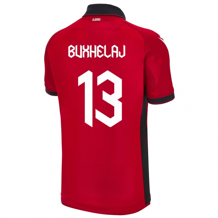 Kandiny Bambino Maglia Albania Paulo Buxhelaj #13 Rosso Kit Gara Home 24-26 Maglietta