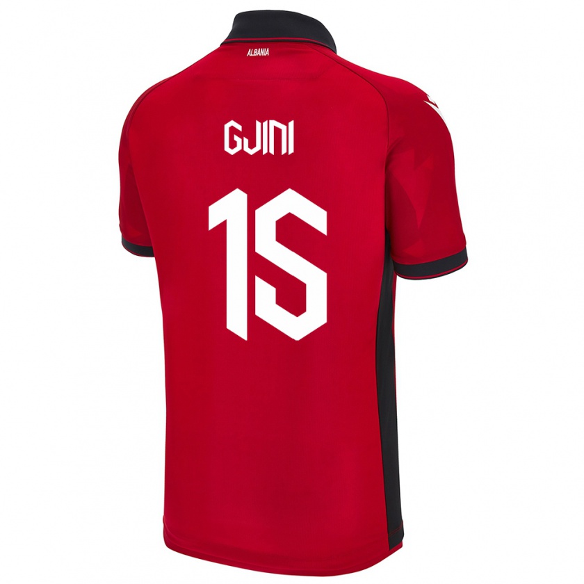 Kandiny Bambino Maglia Albania Elmando Gjini #15 Rosso Kit Gara Home 24-26 Maglietta