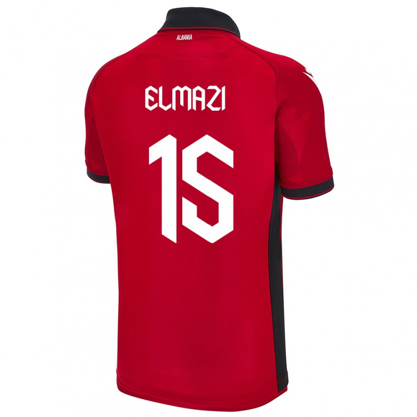 Kandiny Bambino Maglia Albania Enea Elmazi #15 Rosso Kit Gara Home 24-26 Maglietta